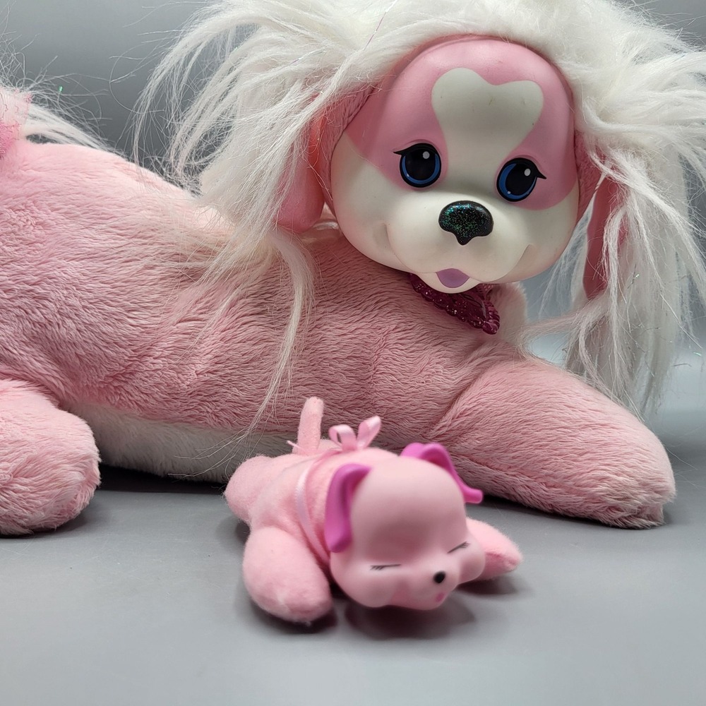 Puppy Surprise Pink Dog White Ear Tail Plush Stuffed Toy with One Puppy